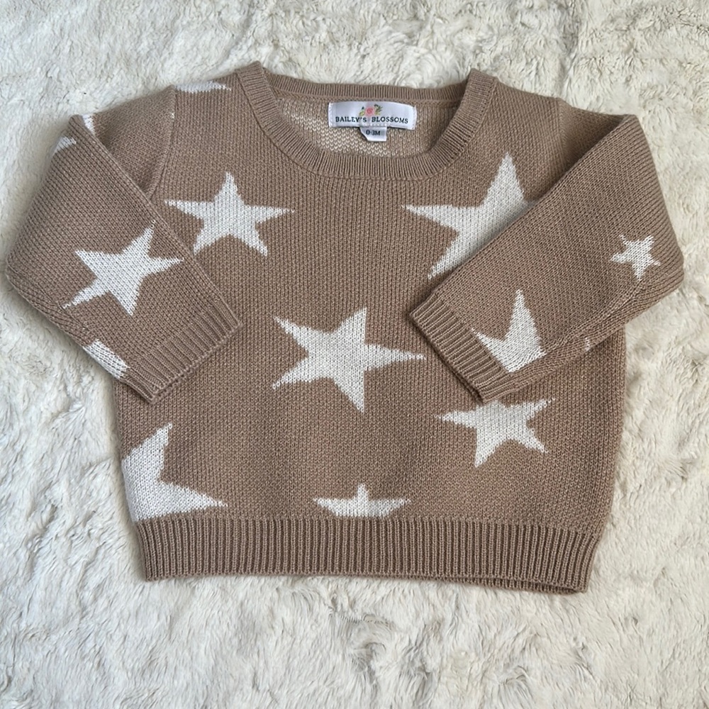 Bailey’s Blossoms Light brown 0-3 month stars sweater